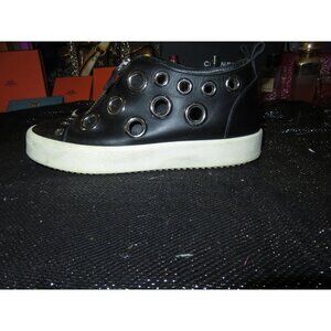 Giuseppe Zanotti Black Italian Calf Leather Grommets Platform Trainers Sneakers